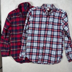 Lot of 2 J. Crew Medium Red and Blue Plaid Flannel Casual Button-Down Shirts